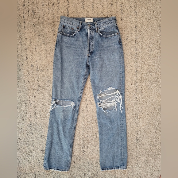 AGOLDE Lana Jean  Backdrop Blue Straight Leg Distressed Jeans 27 Aritzia - Picture 14 of 16